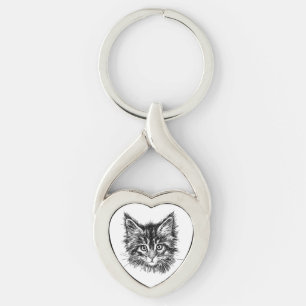 Porte-clés Visage de Kitten noir et blanc