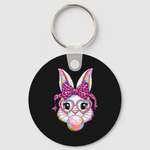 Porte-clés Visage de lapin mignon léopard coquette lunettes