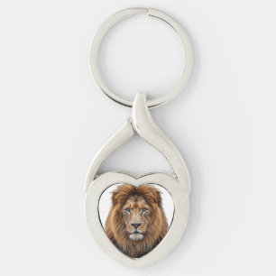 Porte-clés Visage de lion majestueux aux yeux bleus Faune A