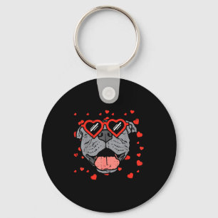 Porte-clés Visage de Pitbull Cœur Lunettes Saint Valentin Ani