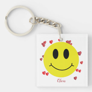 Porte-clés Visage Grin avec Coeurs rouges Personnalisé