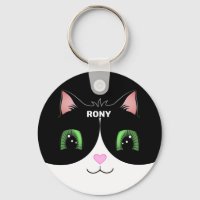 Porte-clés visage heureux de chat smoking noir et 