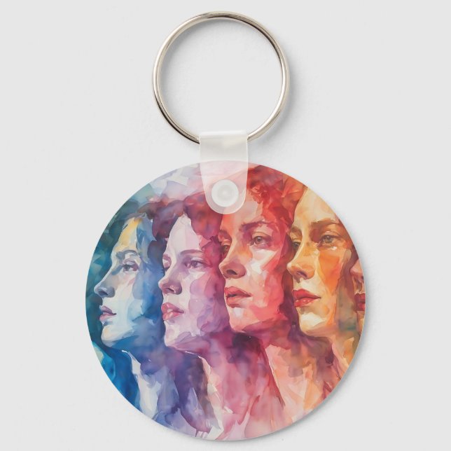Porte-clés Visages des femmes - Peinture aquarelle (Recto)