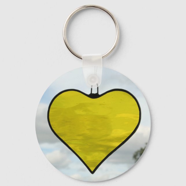 Porte-clés Vitre Jaune Amour Coeur Clavier (Recto)