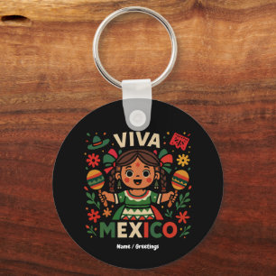 Porte-clés Viva Mexico Mexicaine Fête de l'Indépendance Fémin