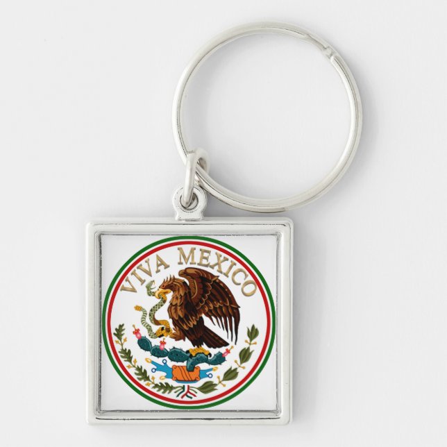 Porte-clés Viva Mexique Drapeau mexicain avec texte or (Devant)