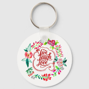 Porte-clés Vivez, riez, aimez floral 