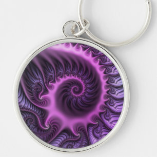 Porte-clés Vivid Cool Abstrait rose violet Fractal Art Spiral