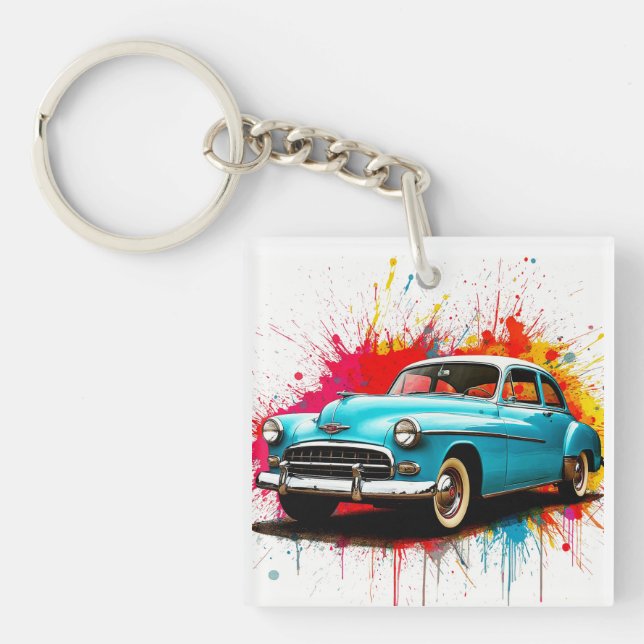 Porte-clés Voiture Ancienne avec Projections de Peinture Colo (Devant)
