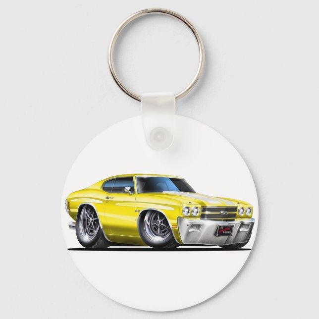 Porte-clés Voiture Chevelle jaune-blanc 1970 (Recto)