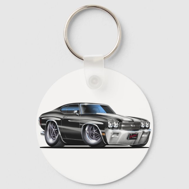 Porte-clés Voiture Chevelle noir-blanc 1970 (Recto)