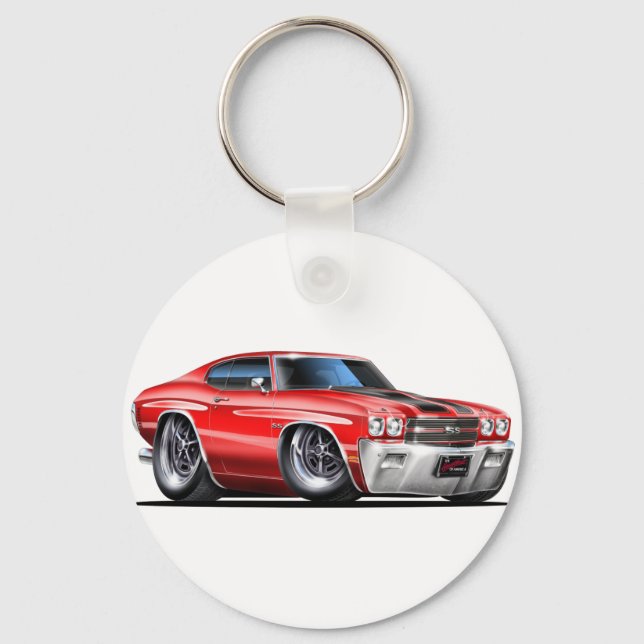 Porte-clés Voiture Chevelle rouge-noir 1970 (Recto)