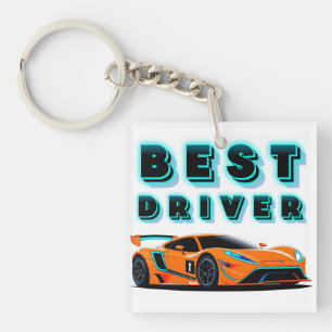 Porte-clés Voiture de course orange vif avec reflets néon