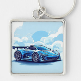 Porte-clés Voiture de sport bleue sous un ciel clair