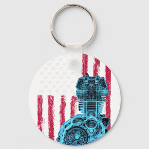 Porte-clés Voiture Musculaire à Piston Drapeau Américain 9