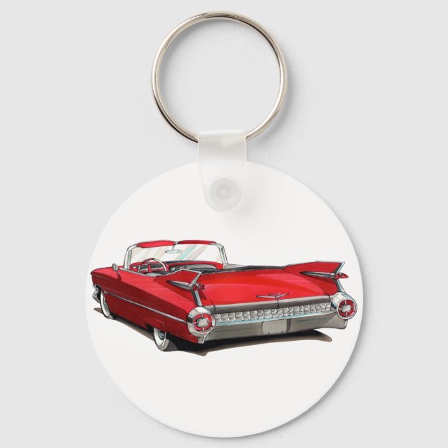 Porte-clés Voiture rouge Cadillac 1959 (Recto)