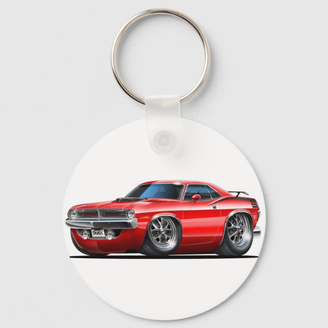 Porte-clés Voiture rouge Plymouth Cuda 1970 (Recto)