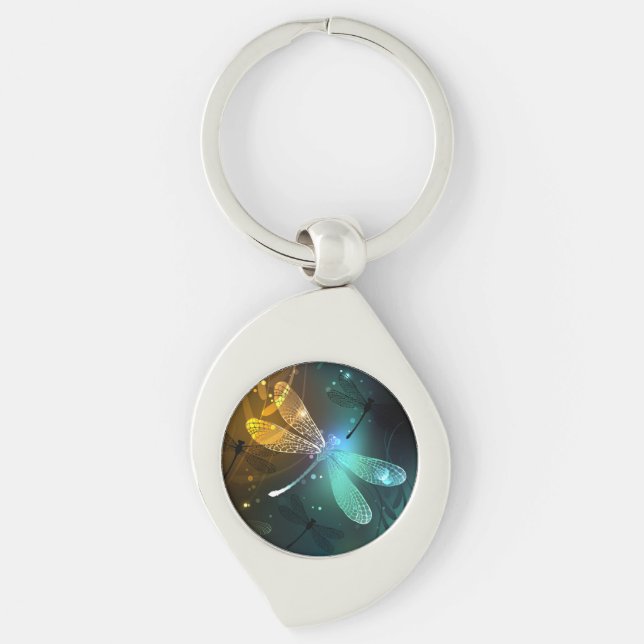 Porte-clés Vol de libellule verte lumineuse (Devant)