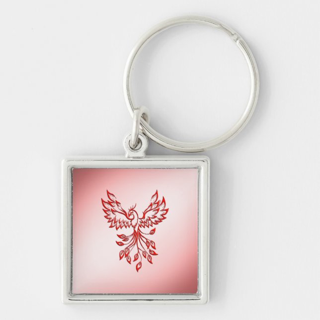 Porte-clés Vol d'un Phoenix rouge sur rose (Devant)