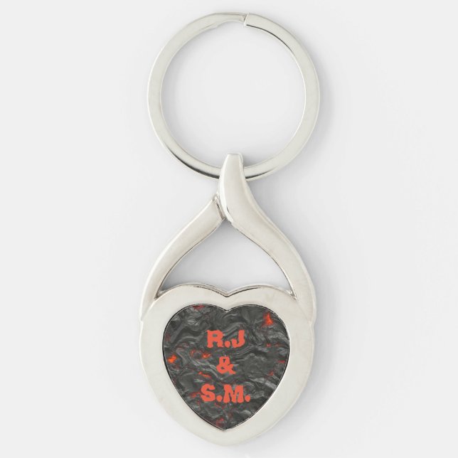 Porte-clés Volcan de lave molle coeur noir et rouge (Devant)