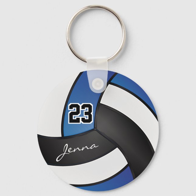 Porte-clés Volley-ball bleu, blanc et noir - Personnaliser (Recto)