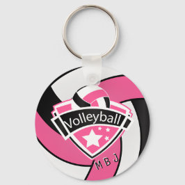 Porte-clés Volley-ball - Monogramme - rose, blanc et noir