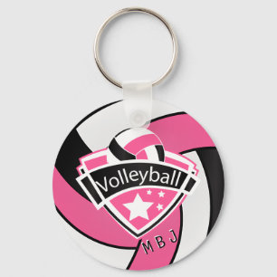 Porte-clés Volley-ball - Monogramme - rose, blanc et noir