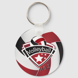 Porte-clés Volley-ball - Monogramme - Rouge foncé, blanc et n