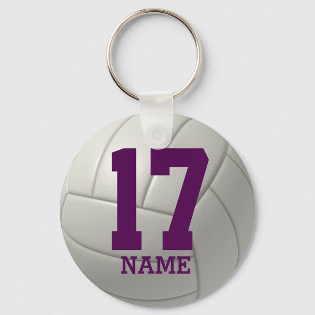 Porte-clés Volley-ball personnalisé (nom et numéro violet) (Recto)