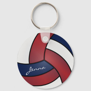 Porte-clés Volley-ball rouge foncé, bleu et blanc