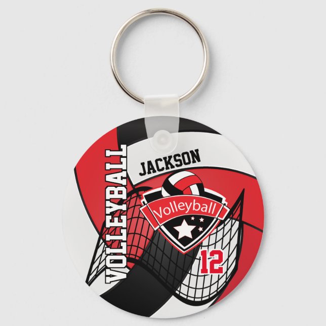 Porte-clés Volley 🏐 Rouge, Noir et Blanc Design (Recto)