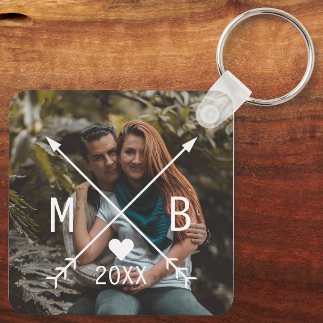 Porte-clés Votre élégant Classy Monogrammed Love Flèches Coeu (Verso)