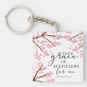 Porte-clés Votre grâce est Suffisante Bible Cherry Blossoms
