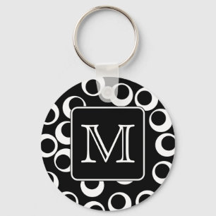 Porte-clés Votre lettre. Monogramme noir et blanc. Motif