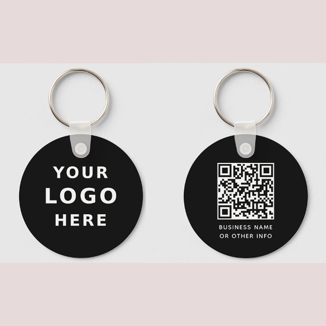 Porte-clés Votre logo d'entreprise et code QR Simple rond noi (Créateur téléchargé)