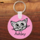 Porte-clés Votre nom mignon enfants graphique chat rose gris  (Front)