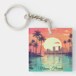 Porte-clés Voyage coloré vintage rétro Miami Floride