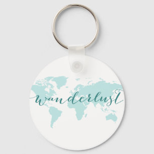 Porte-clés Voyage, désir de voyager, carte du monde turquoise
