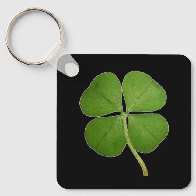 Porte-clés Vrai Shamrock de fermeture à 4 feuilles noir (Recto)