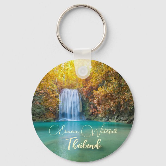 Porte-clés Vue d'automne de la cascade d'Erawan Thaïlande (Recto)