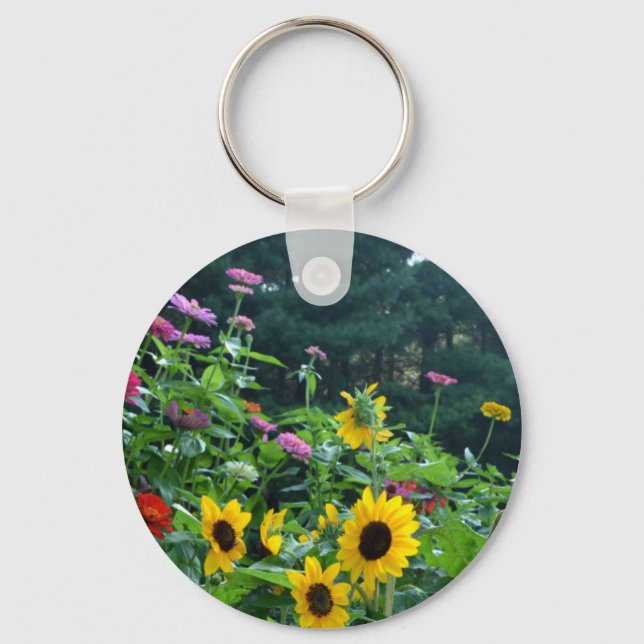 Porte-clés Vue jardin- tournesol, marguerites, cosmos (Recto)