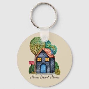 Porte-clés Watercolor Cute Home Sweet Home Art
