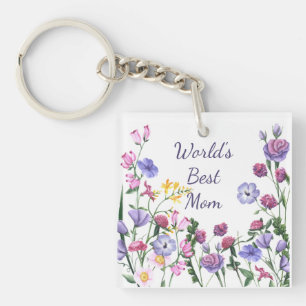 Porte-clés Watercolor Garden Flowers World's Best Mom Keycha
