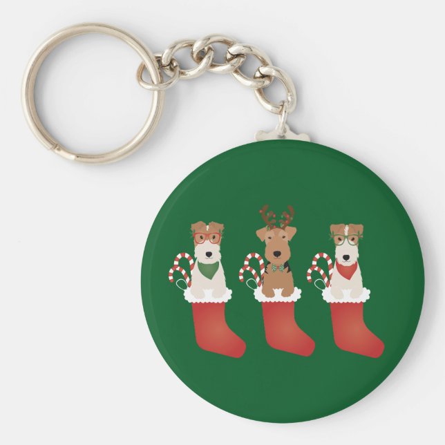 Porte-clés Welsh Wire Fox Terrier Chiens Noël (Devant)