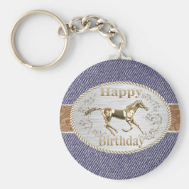Porte-clés Western Belt Et Buckle Sur Denim Joyeux Anniversai