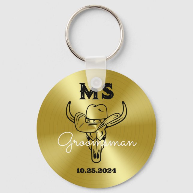 Porte-clés Western Country Cowboy Mariage Monogram Groomsmen (Recto)