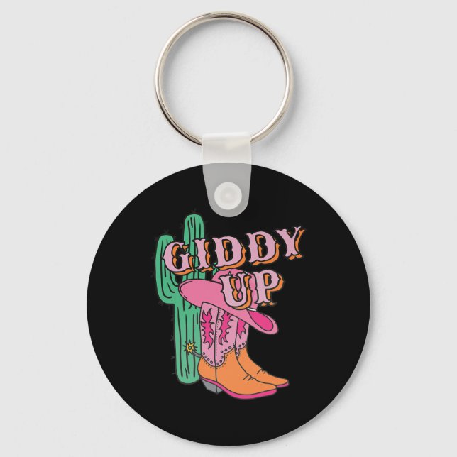 Porte-clés Western Texas Giddy Up Cowboy Boots Cactus (Recto)