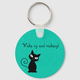 Porte-clés Whimsical Black Cat, Glittery-Réveillez-vous et ma