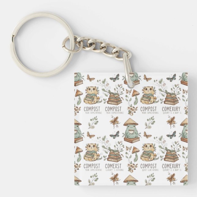 Porte-clés Whimsical "Compost Your Expectations" Frog & Cat P (Devant)