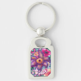 Porte-clés Whimsical Floral Abstract Art Teal Personalized 